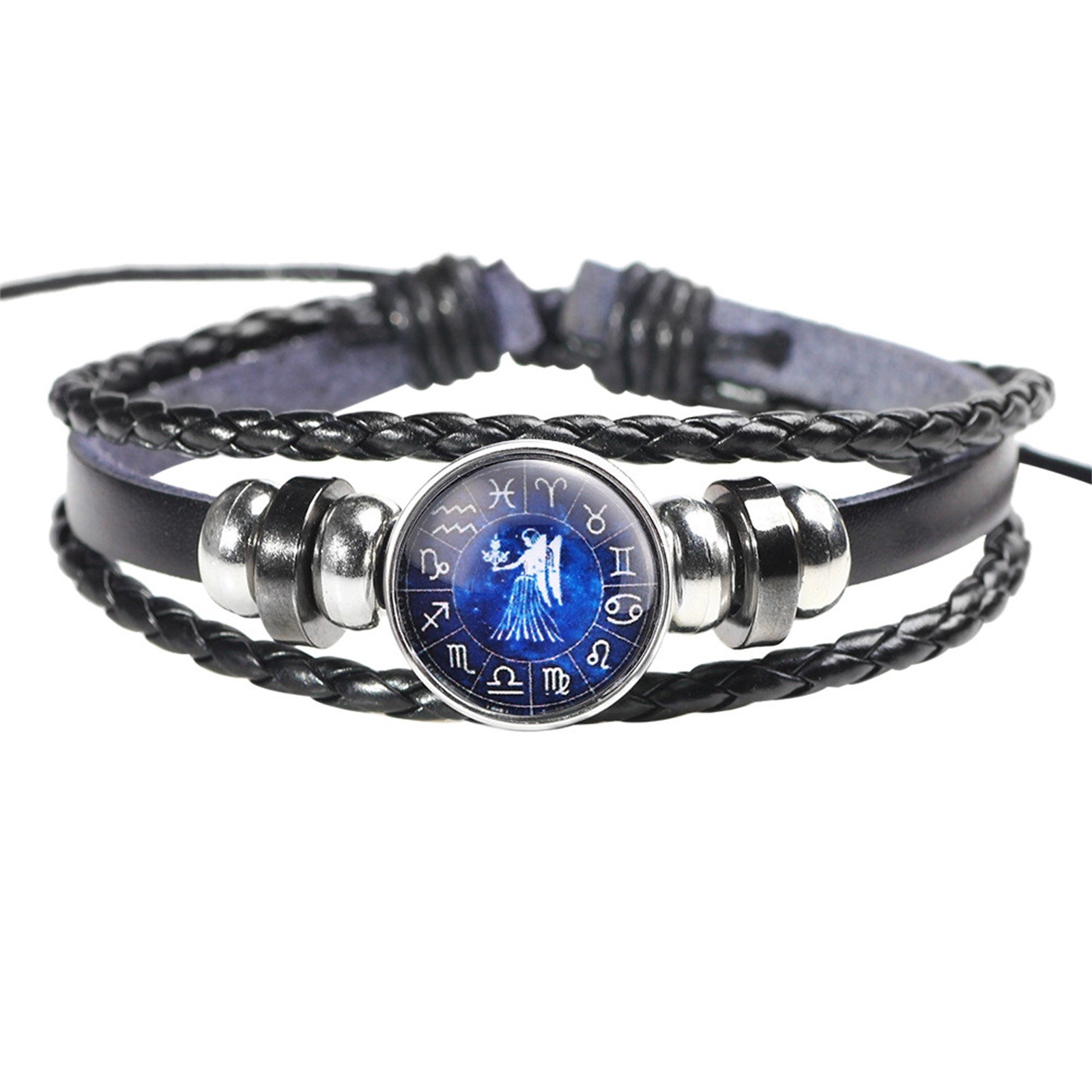 thumbnail image 2 of Moda Hombres Mujeres Constelación 12 Signo del Zodiaco Pulseras Punk Tejido de cuero, 2 of 2